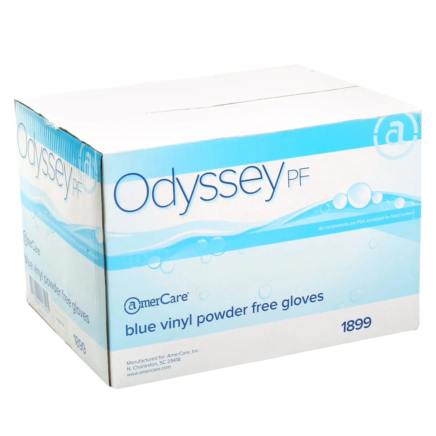 Powder-Free Vinyl Odyssey Blue Gloves (S-XXL), Case of 1,000 (XXL: 900)