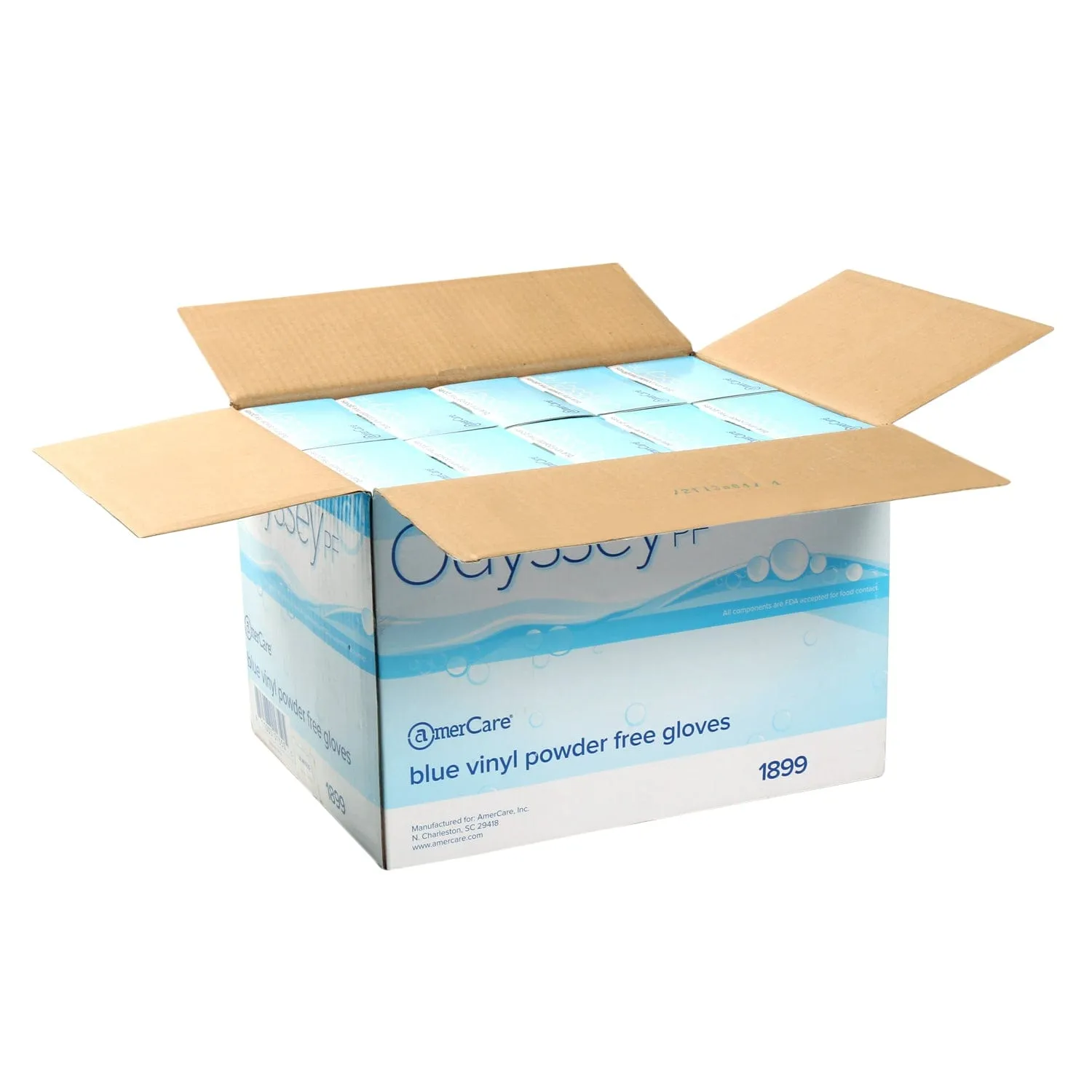 Powder-Free Vinyl Odyssey Blue Gloves (S-XXL), Case of 1,000 (XXL: 900)