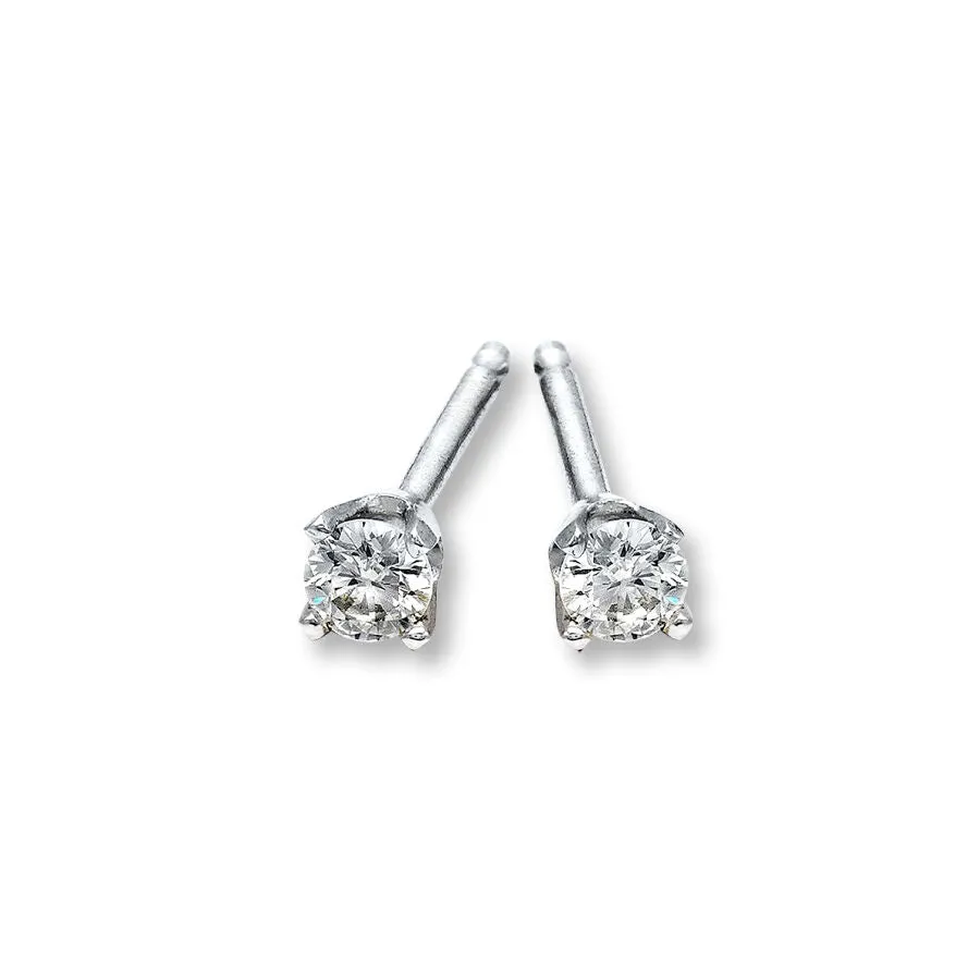 Pre-Owned Jared 1/10ct Round-Cut Diamond Solitaire Earrings in 14K White Gold