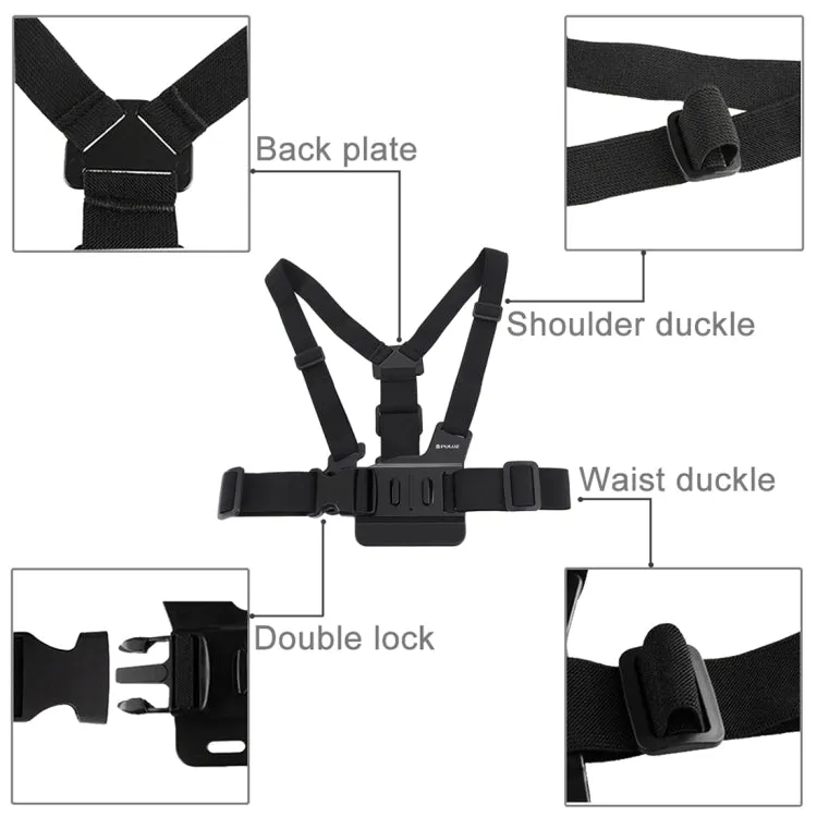 PULUZ Adjustable Body Mount Belt Chest Strap with J Hook Mount & Long Screw for GoPro, Insta360, DJI and Other Action Cameras