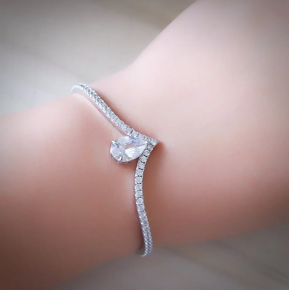 "Ayanna" - Cubic Zirconia Bridal Bracelet - Available with Blue and Clear CZ