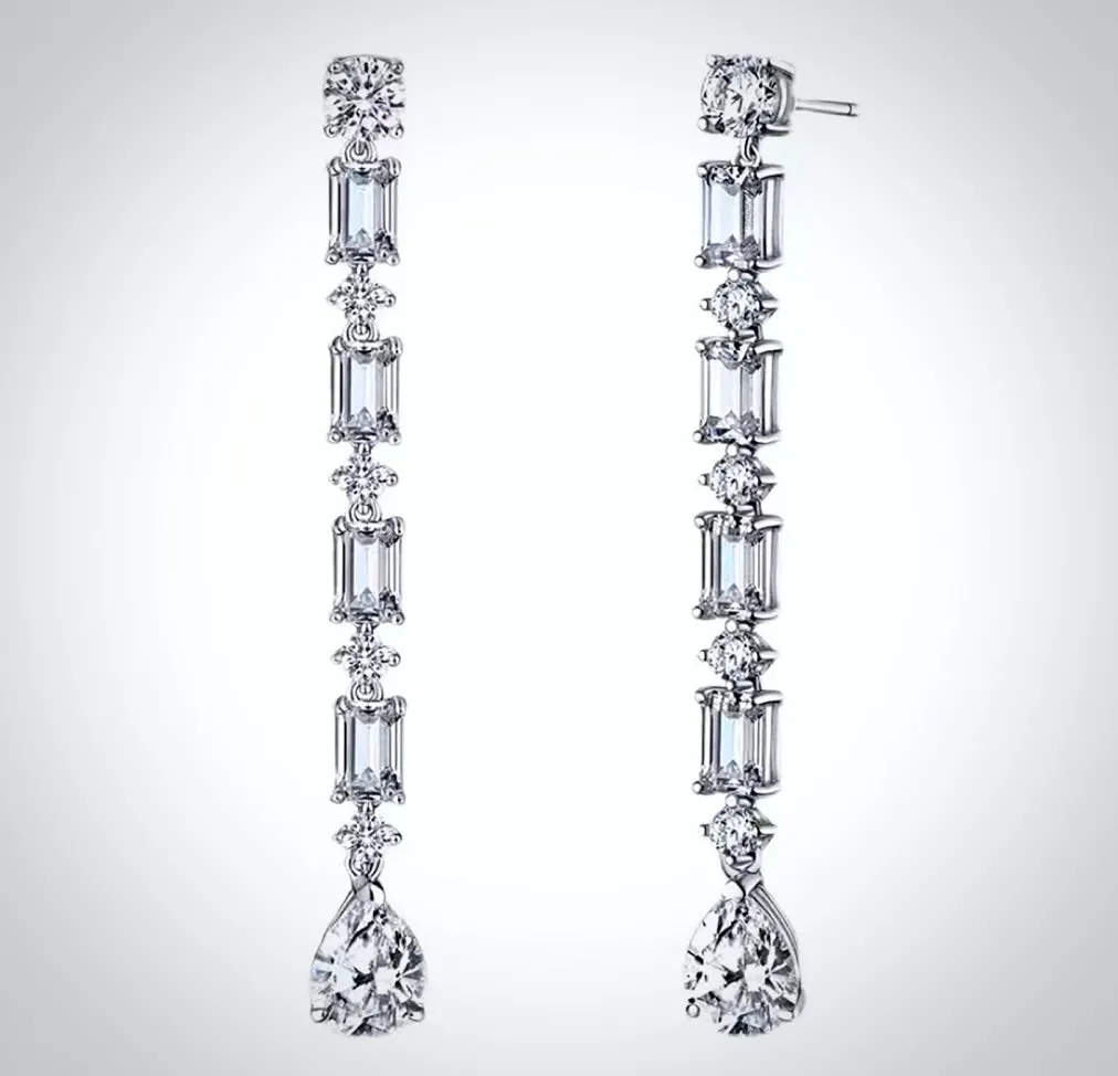 "Brynlee" - Silver Cubic Zirconia Bridal Earrings