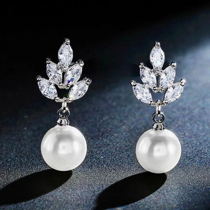 "Etta" - Pearl and Cubic Zirconia Bridal Earrings