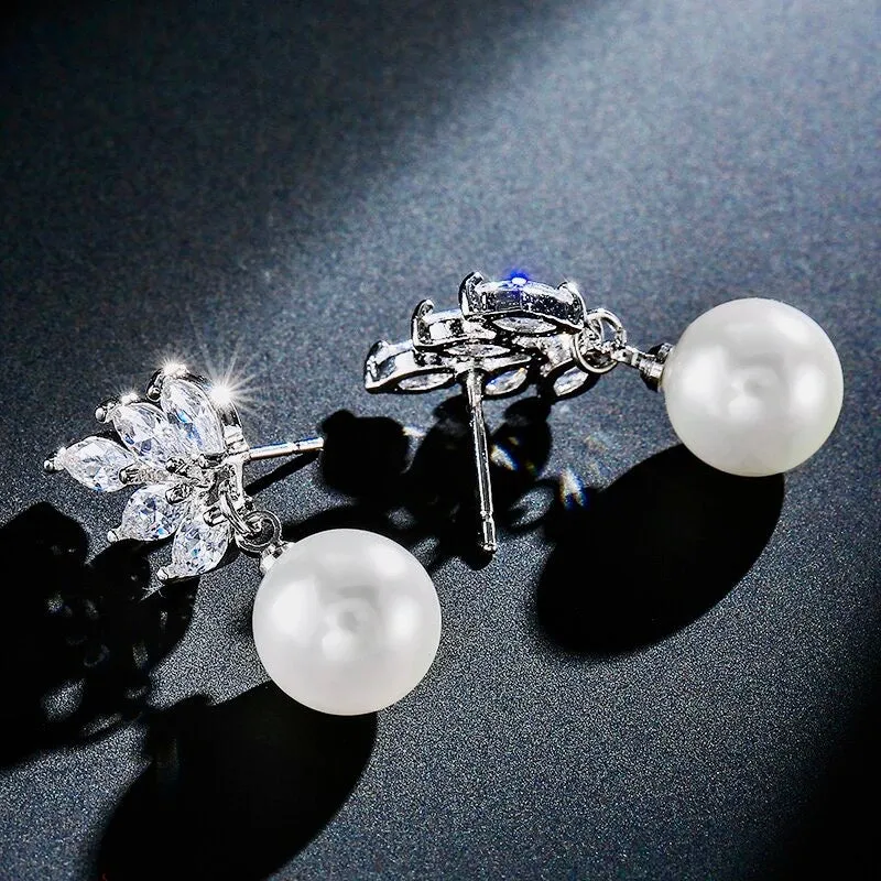 "Etta" - Pearl and Cubic Zirconia Bridal Earrings