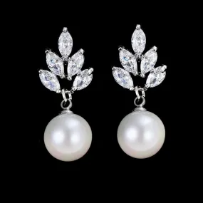 "Etta" - Pearl and Cubic Zirconia Bridal Earrings