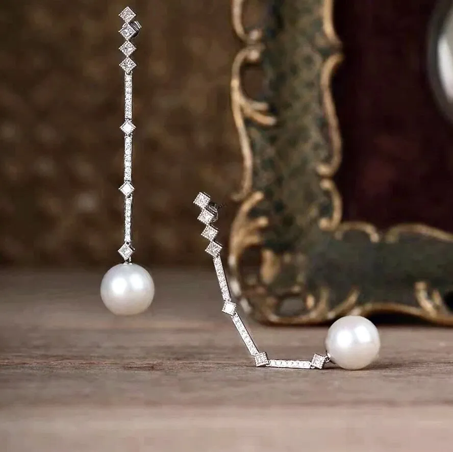 "Irina" - Art Deco Pearl and CZ Bridal Earrings