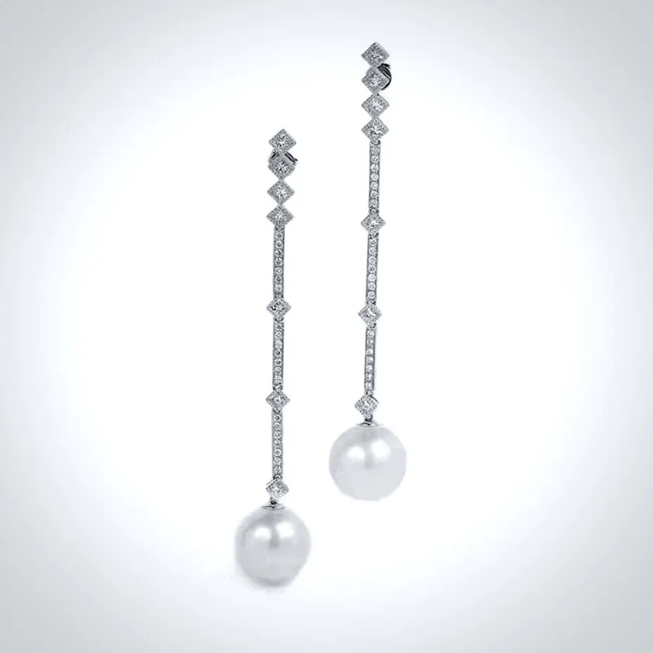 "Irina" - Art Deco Pearl and CZ Bridal Earrings