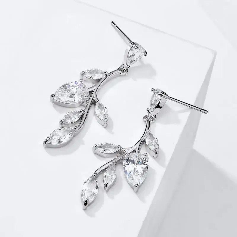 "Irma" - Cubic Zirconia Vine Bridal Earrings - Available in Gold and Silver