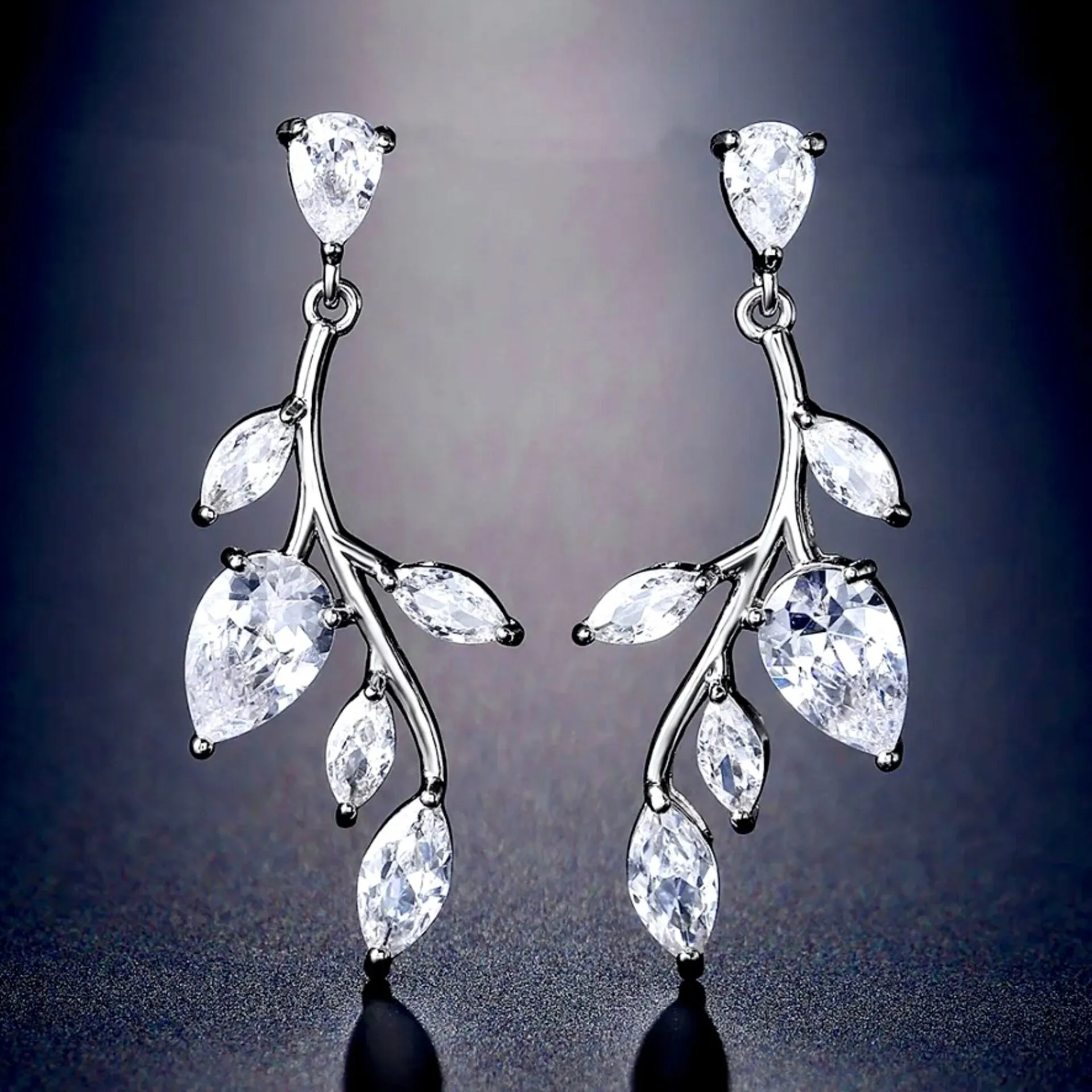 "Irma" - Cubic Zirconia Vine Bridal Earrings - Available in Gold and Silver