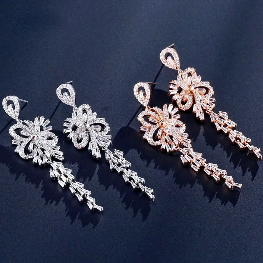 "Iyanna" - Silver Cubic Zirconia Bridal Earrings - Available in Silver and Rose Gold