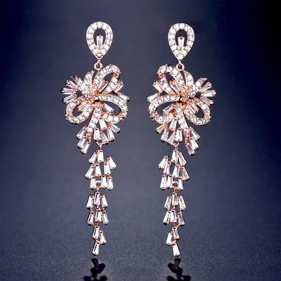 "Iyanna" - Silver Cubic Zirconia Bridal Earrings - Available in Silver and Rose Gold