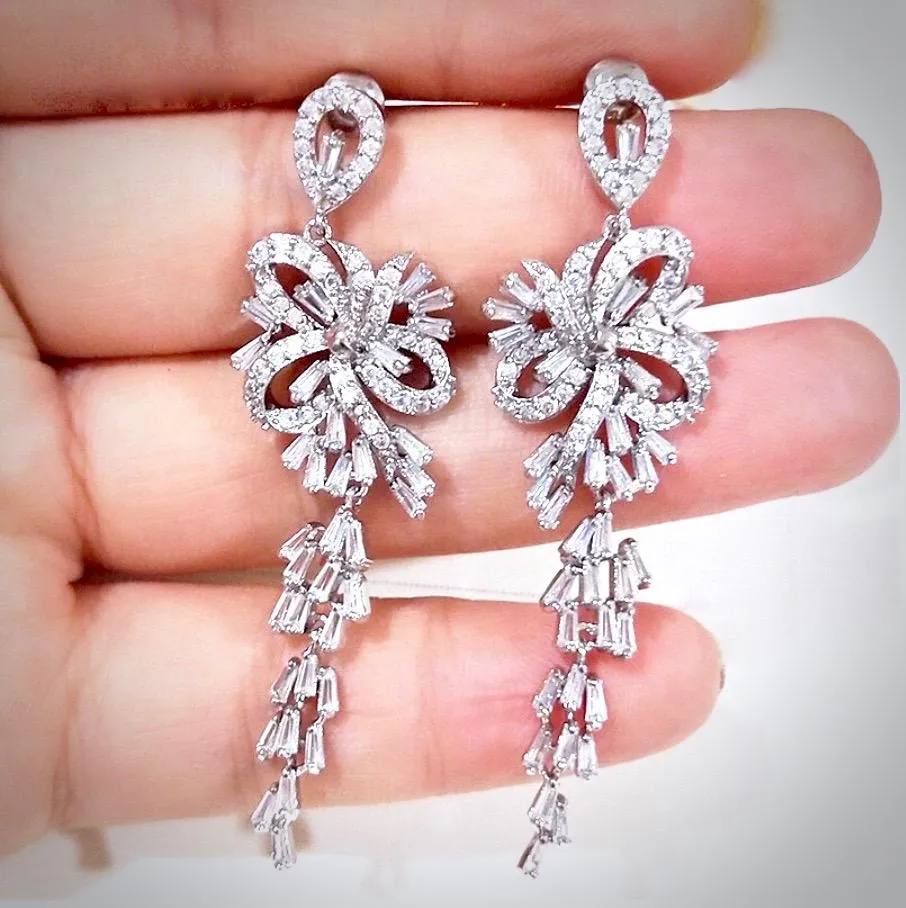 "Iyanna" - Silver Cubic Zirconia Bridal Earrings - Available in Silver and Rose Gold