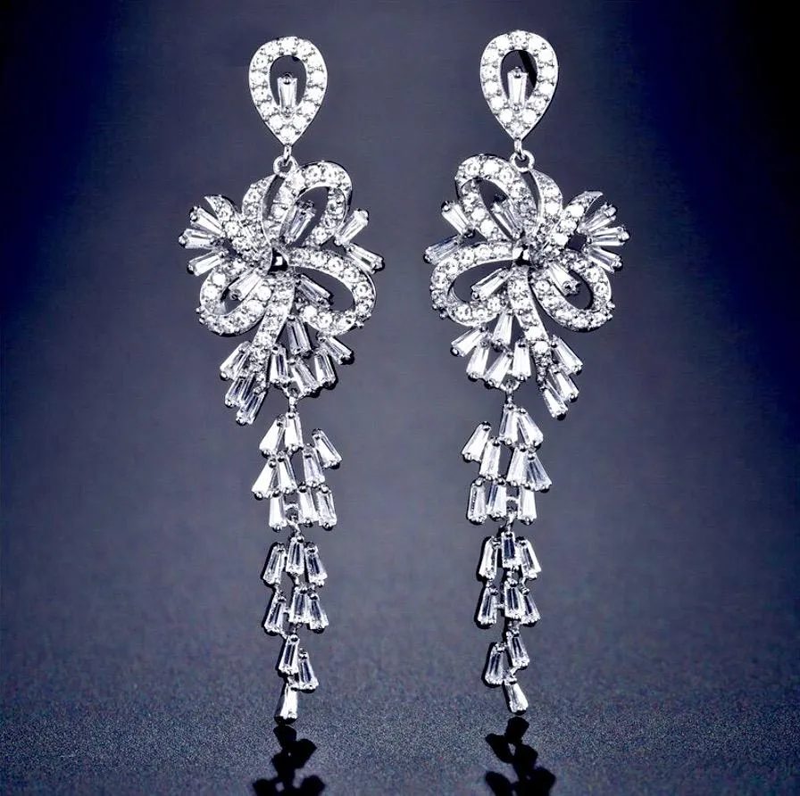 "Iyanna" - Silver Cubic Zirconia Bridal Earrings - Available in Silver and Rose Gold