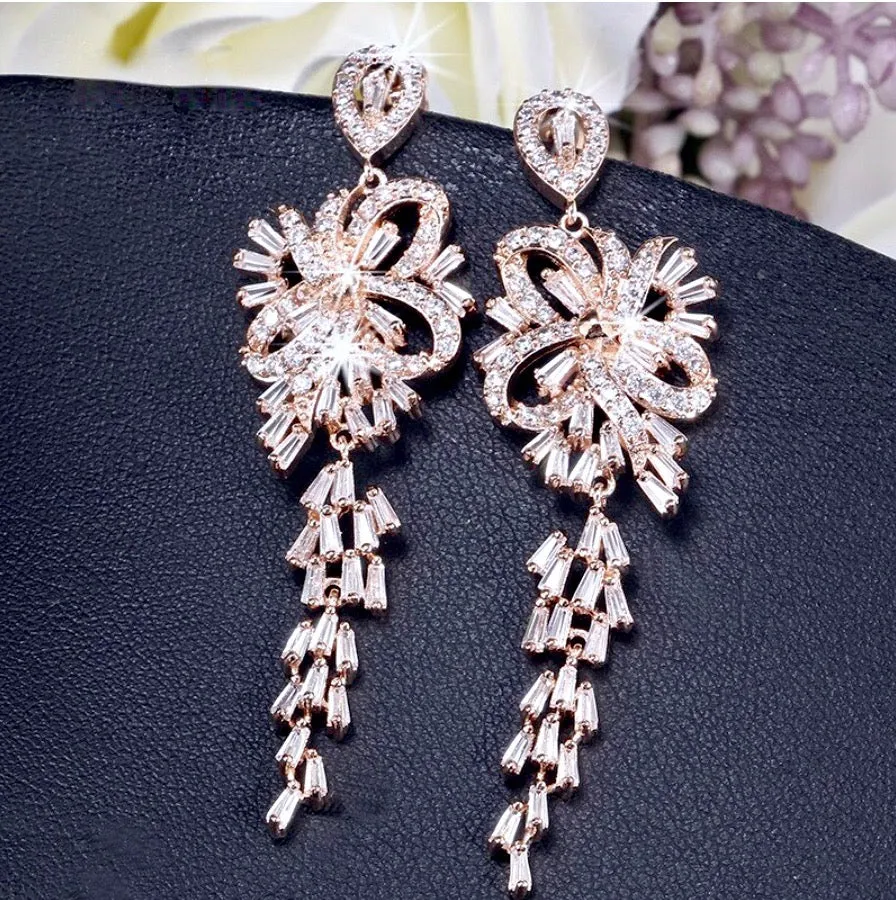 "Iyanna" - Silver Cubic Zirconia Bridal Earrings - Available in Silver and Rose Gold