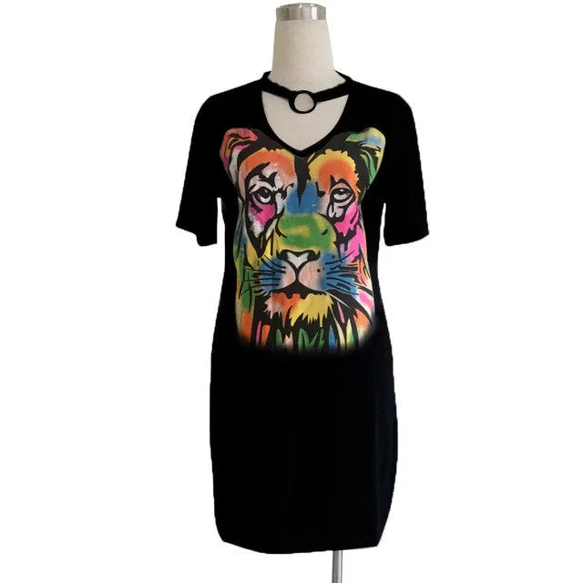 "Jungle" choker style retro tshirt dress