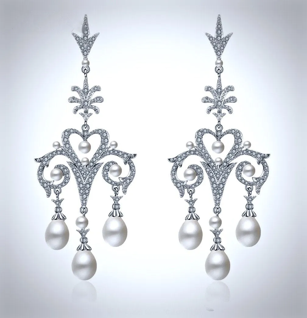 "Kacy" - Pearl and Cubic Zirconia Bridal Earrings