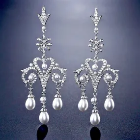 "Kacy" - Pearl and Cubic Zirconia Bridal Earrings