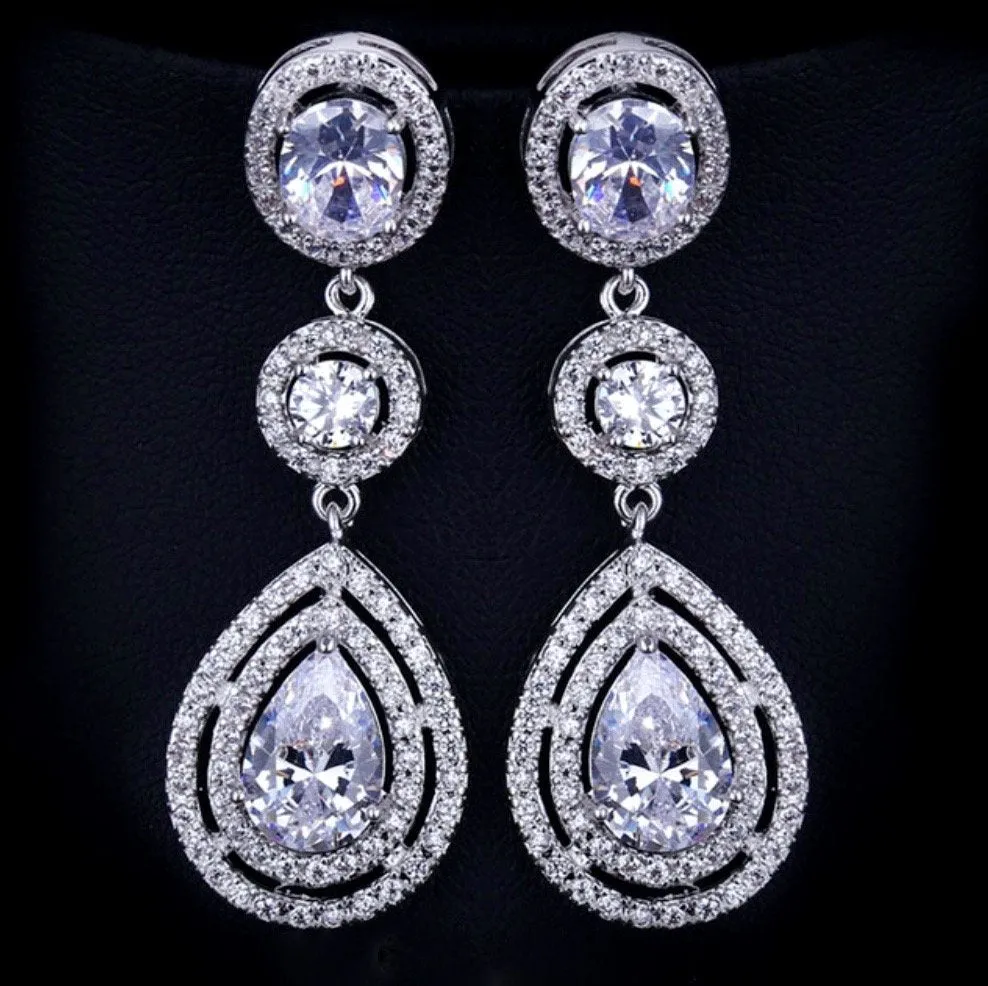 "Paige" - Silver Cubic Zirconia Bridal Earrings