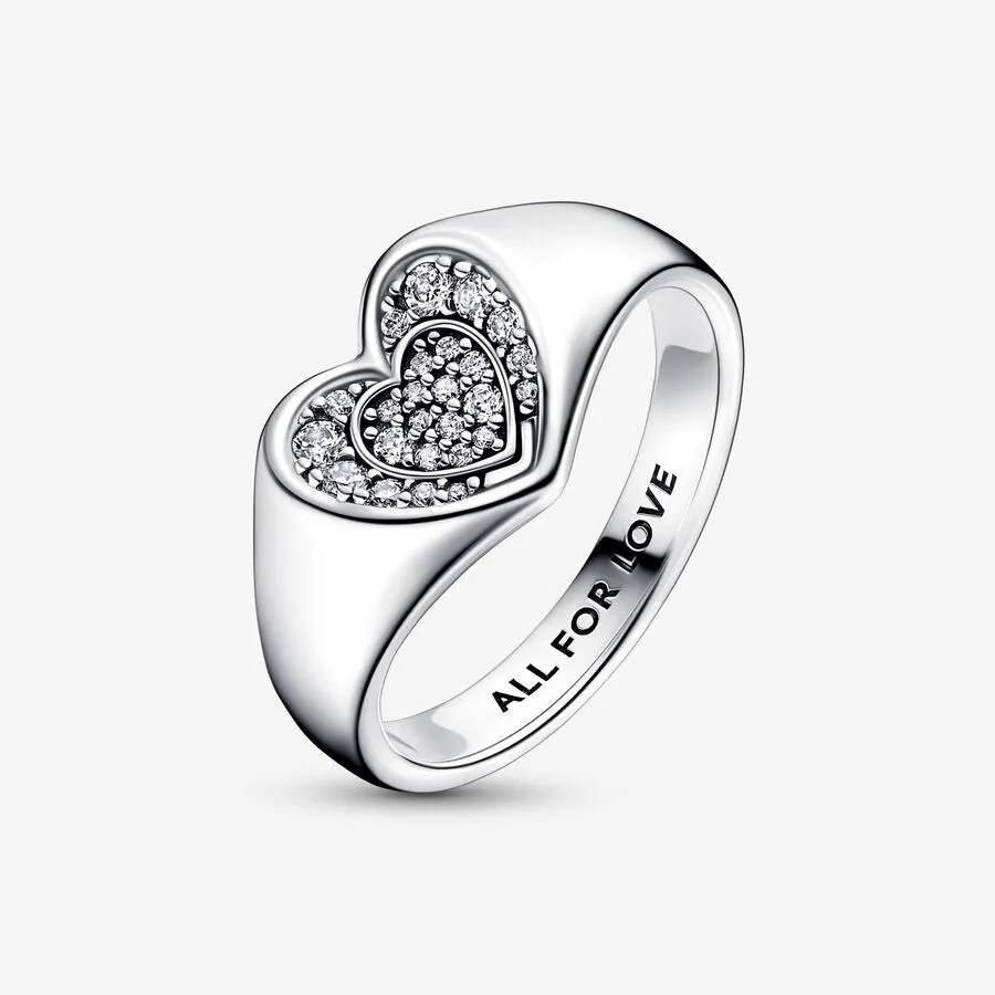 Radiant Heart Pavé Signet Ring