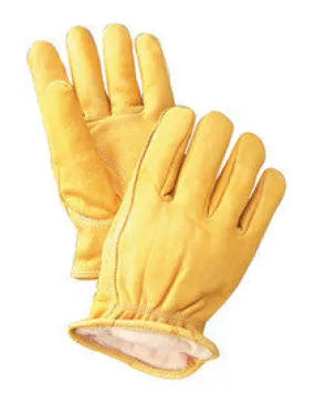 Radnor Large Yellow Deerskin Thinsulate Lined Cold Weather Gloves With Keystone Thumb, Slip On Cuffs, Double Stitched Hem And Shirred Elastic Wrist