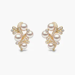 Raindrop 18K Gold Akoya Pearl and Diamond Ripple Earrings