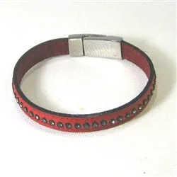 Red Crystal Studded Leather Bracelet for a Man