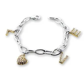 Reverse Two-Tone 925 Sterling Silver Bracelet with AAA Grade CZ in Clear for Women Style S56206