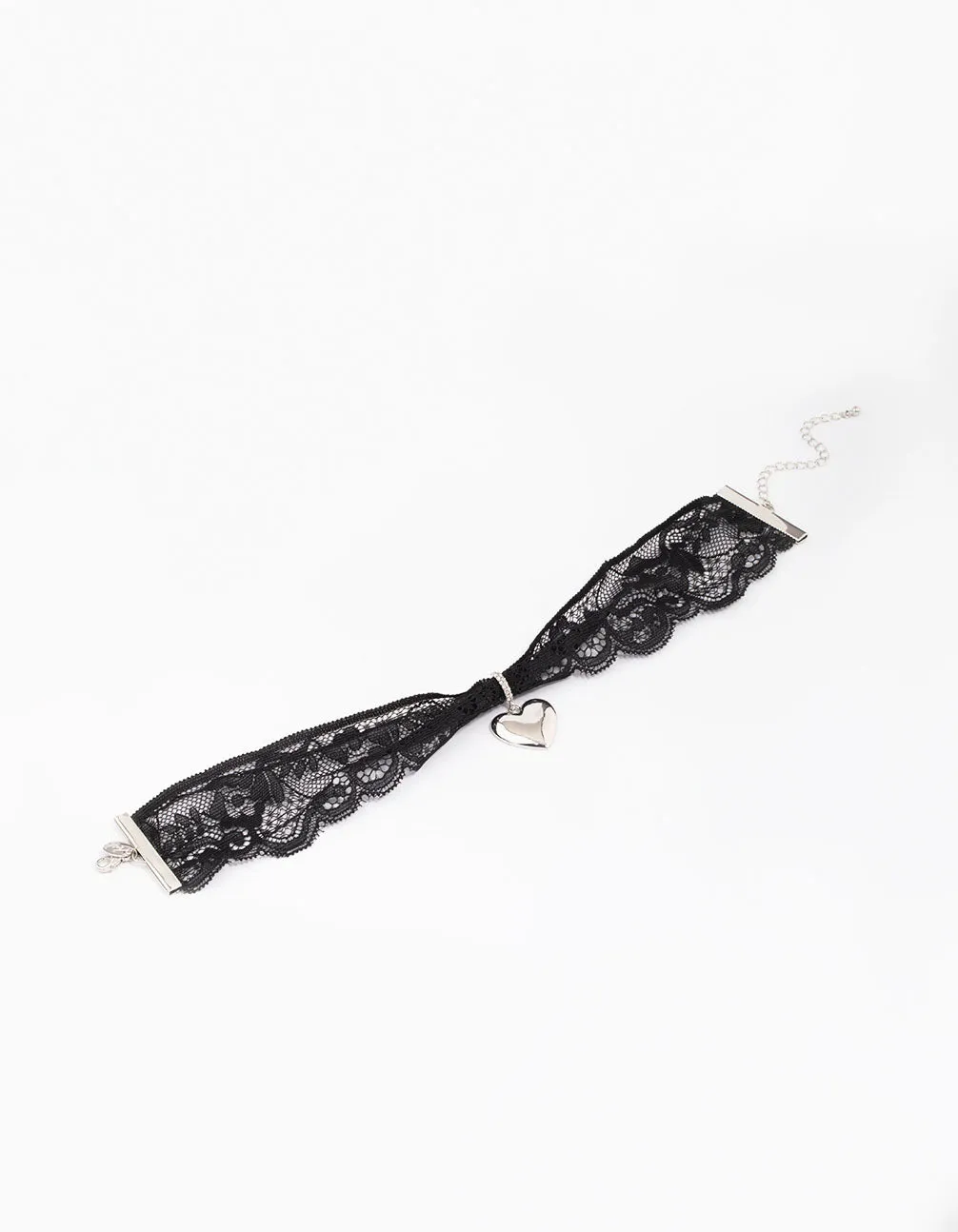 Rhodium Lace Heart Choker Necklace