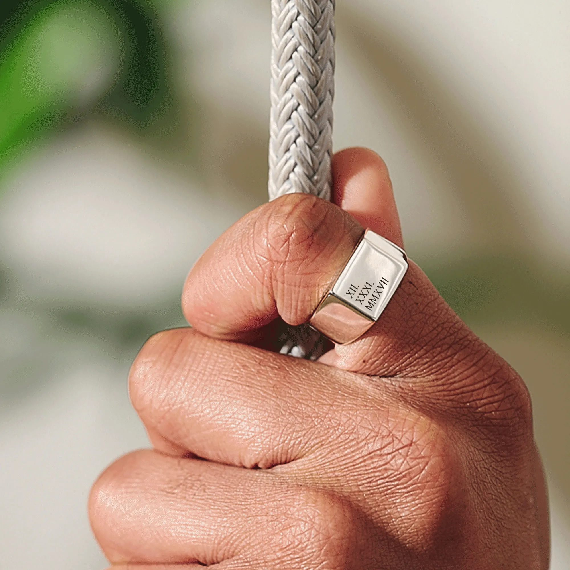 Roman Numerals Large Square Silver Signet Ring