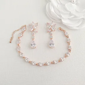 Rose Gold Earrings and Bracelet Set-Ivy