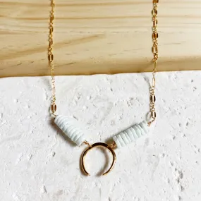 Rough Pebble Pale Turquoise Horseshoe Necklace (17 inches)