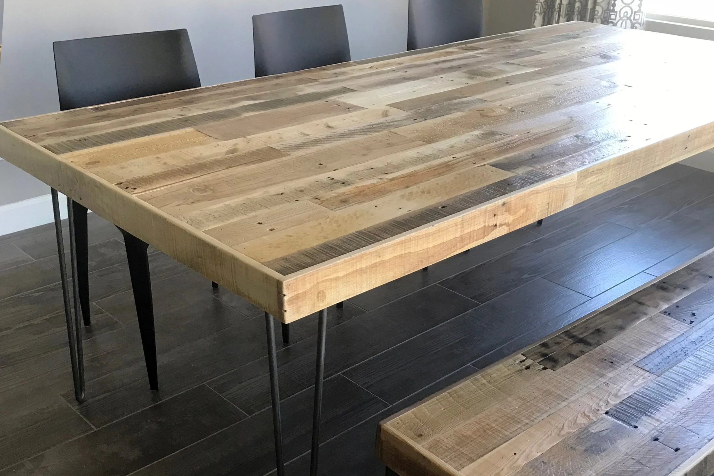 Sabine Reclaimed Wood Hairpin Leg Dining Table in Natural