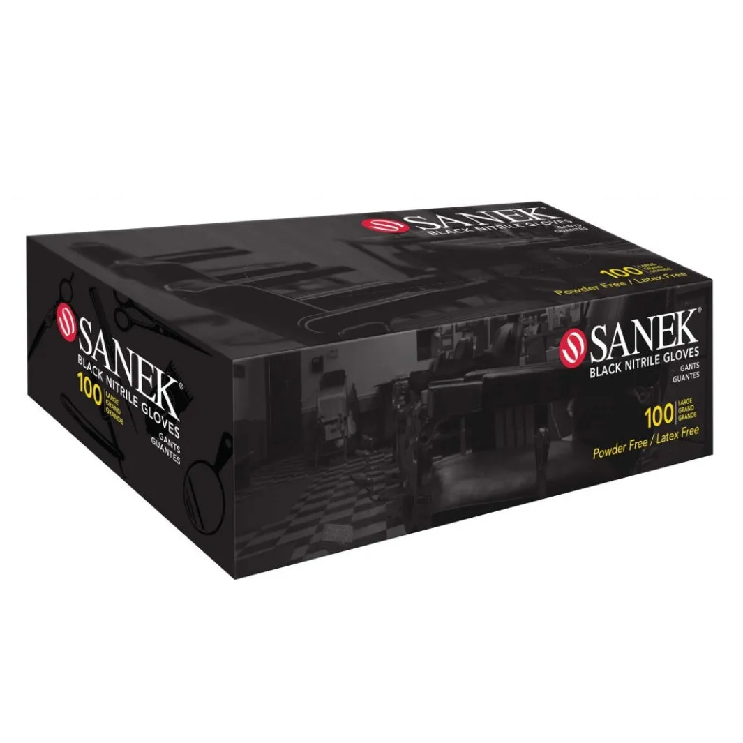 Sanek Black Nitrile Gloves, Powder-Free, 100 ct