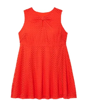 Santa Cruz Sleeveless Eyelet Fit And Flare Dress | Orange