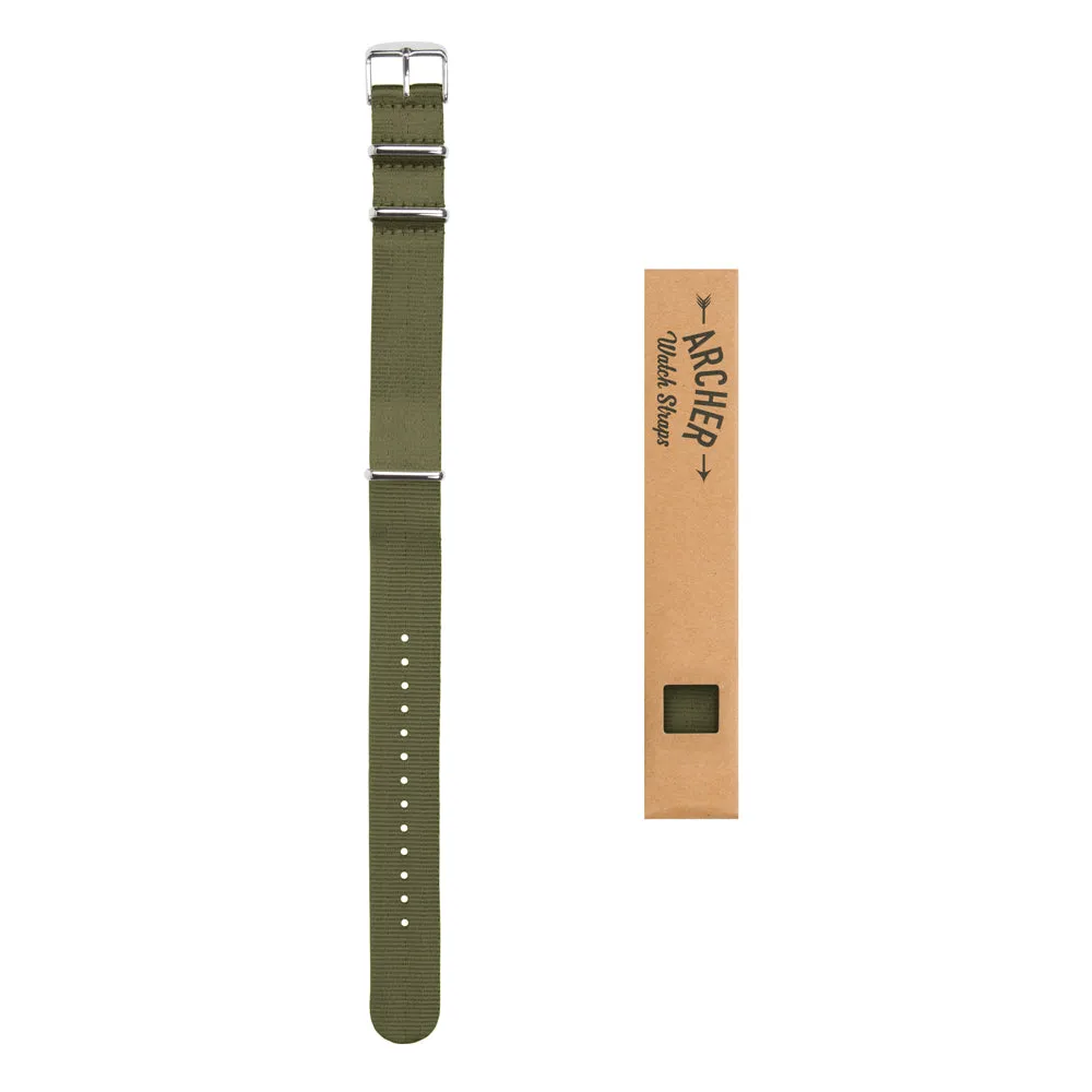 Seat Belt Nylon Military Style Watch Band - Olive, Stainless Hardware