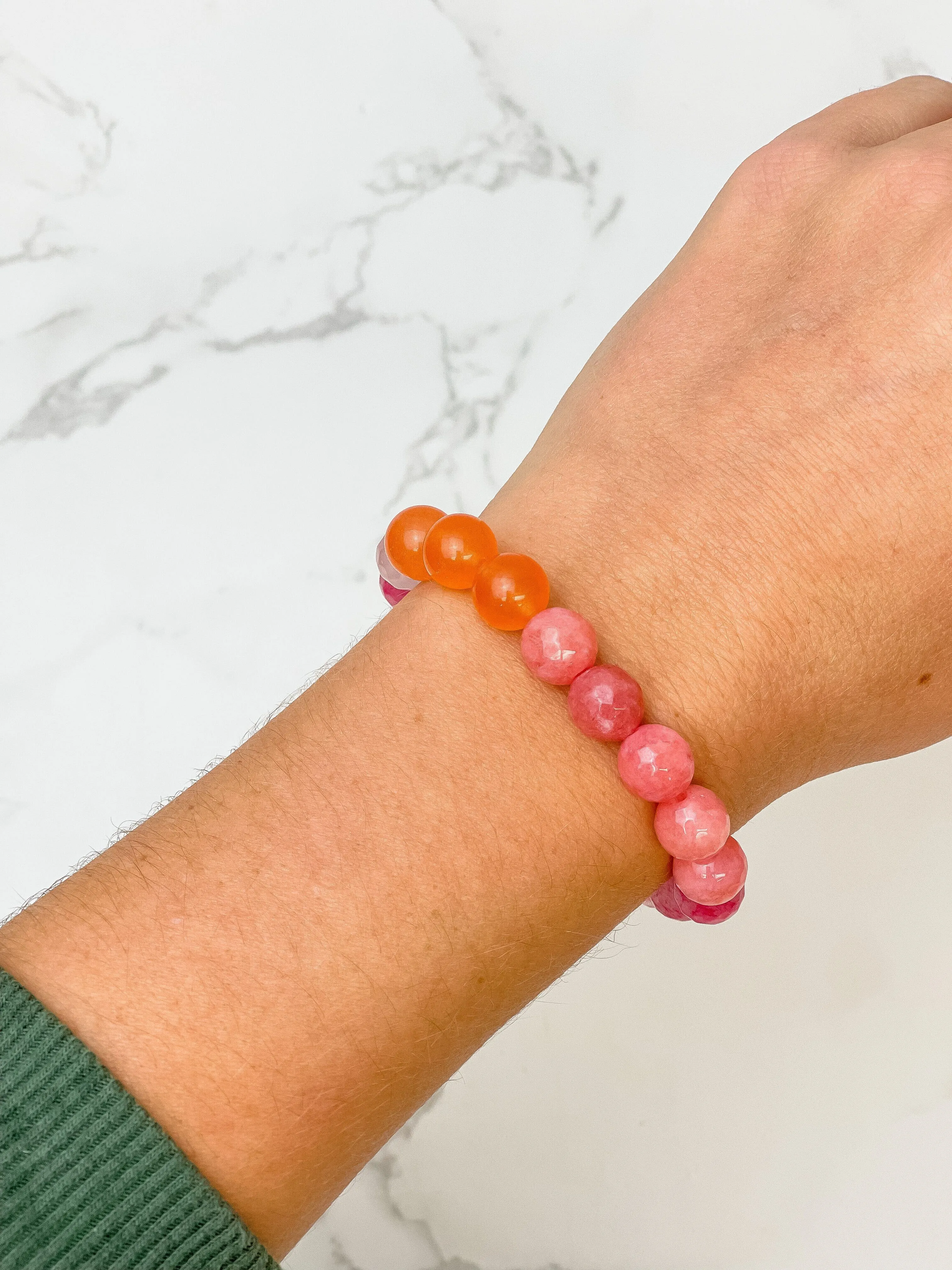 Semi Precious Stretch Beaded Bracelet - Pink Multi