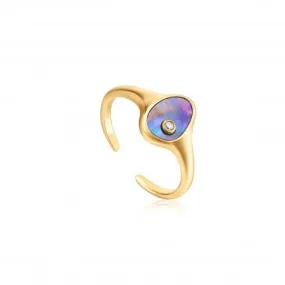 Shiny Gold Tidal Abalone Adjustable Signet Ring R027-01G