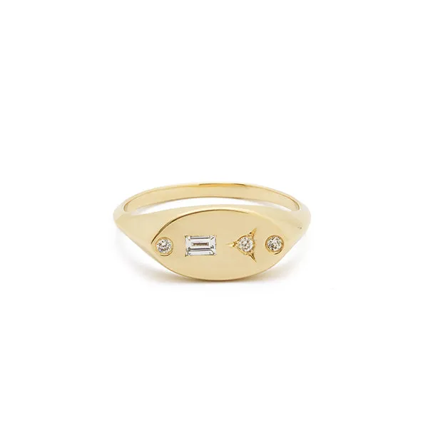 Signet Ring Baguette White Diamond