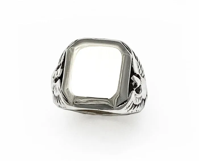 Silver Cushion Shape Signet Ring with Eagles