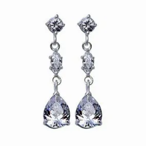 Silver Diamond Simulant Dangle Earrings