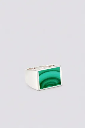 Silver Malachite Signet Ring - Square