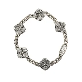 Silver or Silver and Bronze Cushion Cross Bracelet