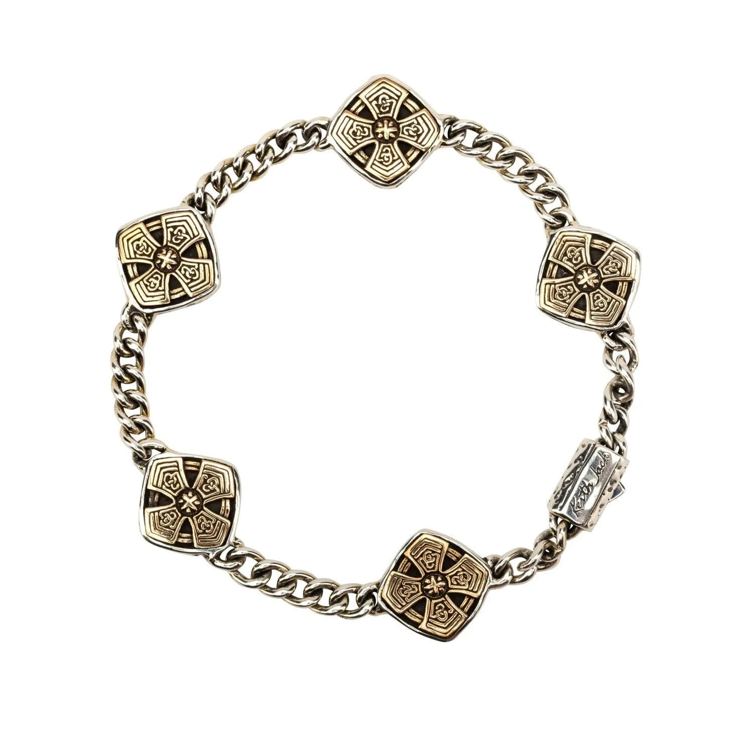 Silver or Silver and Bronze Cushion Cross Bracelet