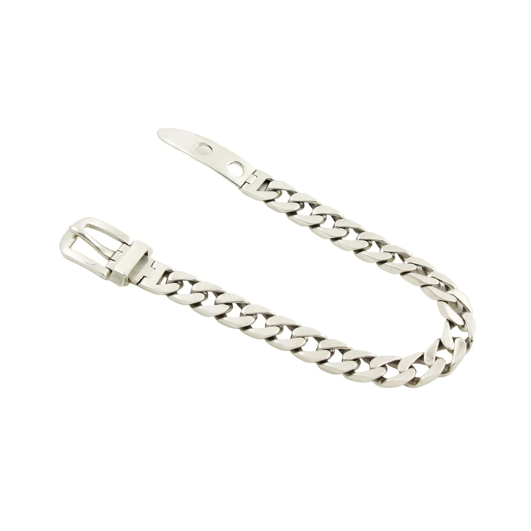 Silver "Belt Buckle x 8mm Curb Link" Chain Bracelet