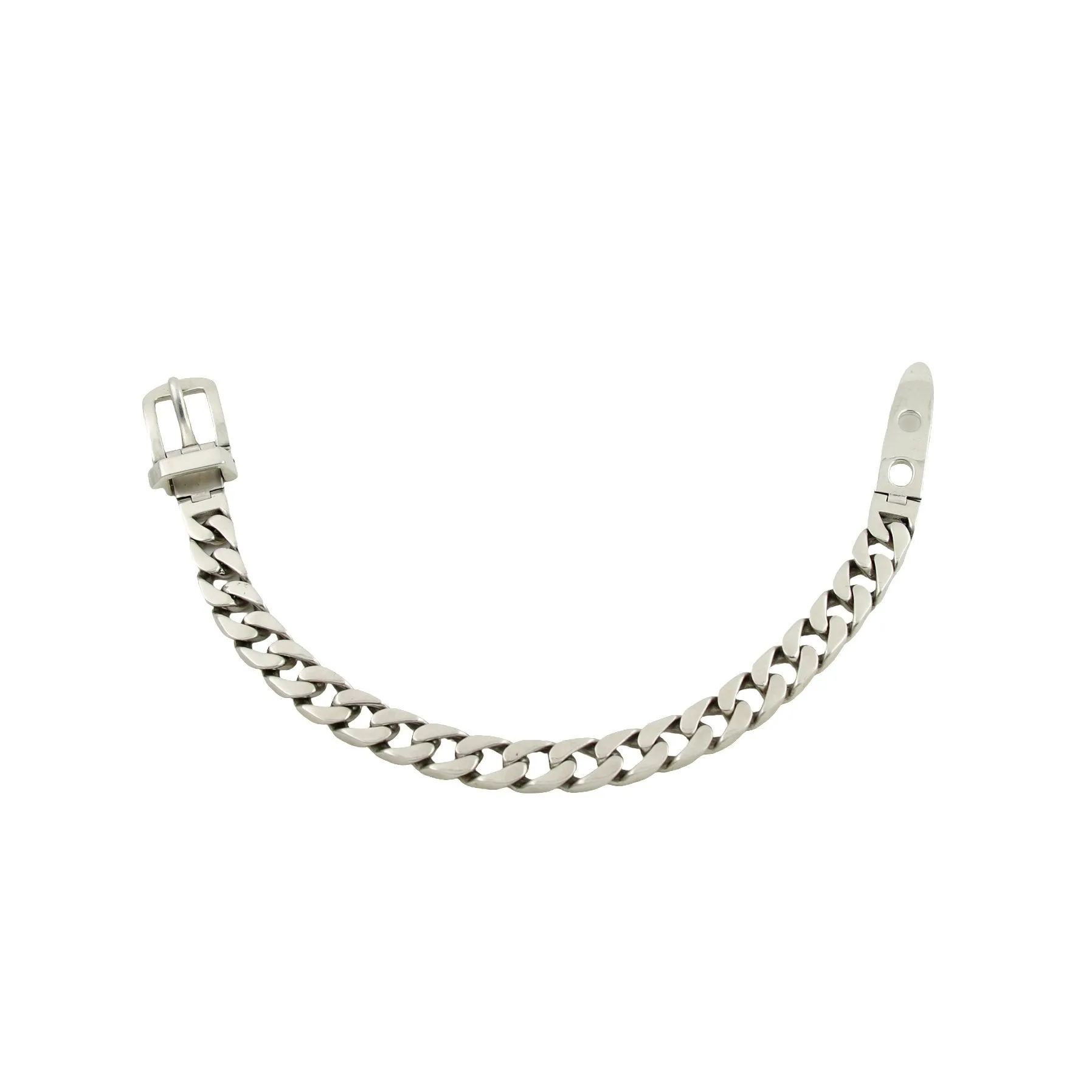 Silver "Belt Buckle x 8mm Curb Link" Chain Bracelet