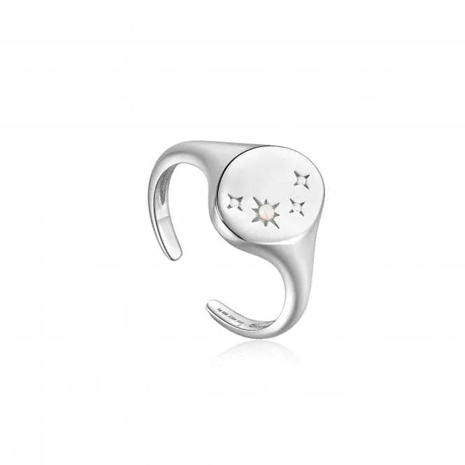 Silver Starry Kyoto Opal Adjustable Signet Ring R034-02H