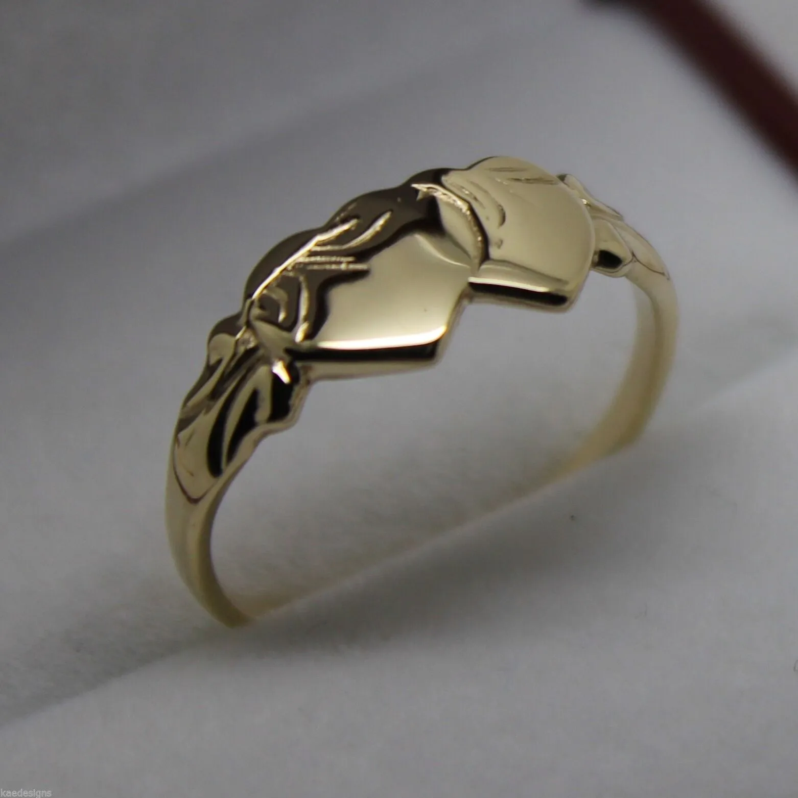 Size O Solid New 9ct 9Kt Yellow Gold Double Heart Signet Ring