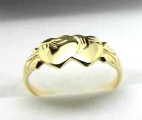 Size O Solid New 9ct 9Kt Yellow Gold Double Heart Signet Ring