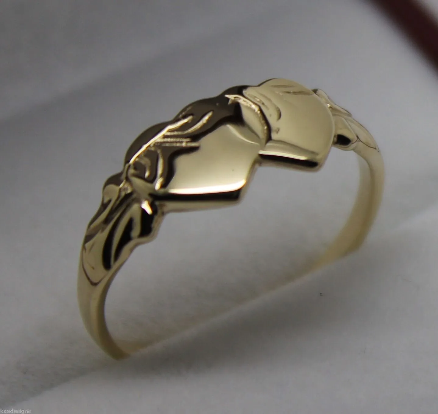 Size O Solid New 9ct 9Kt Yellow Gold Double Heart Signet Ring