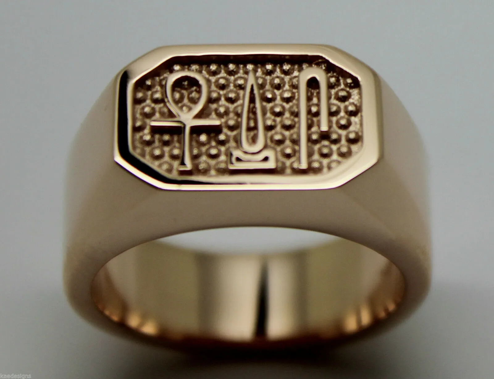 Size V - Genuine 9ct Rose Gold Signet Ring Egyptian Hieroglyphic symbols-Success,Happiness,Health